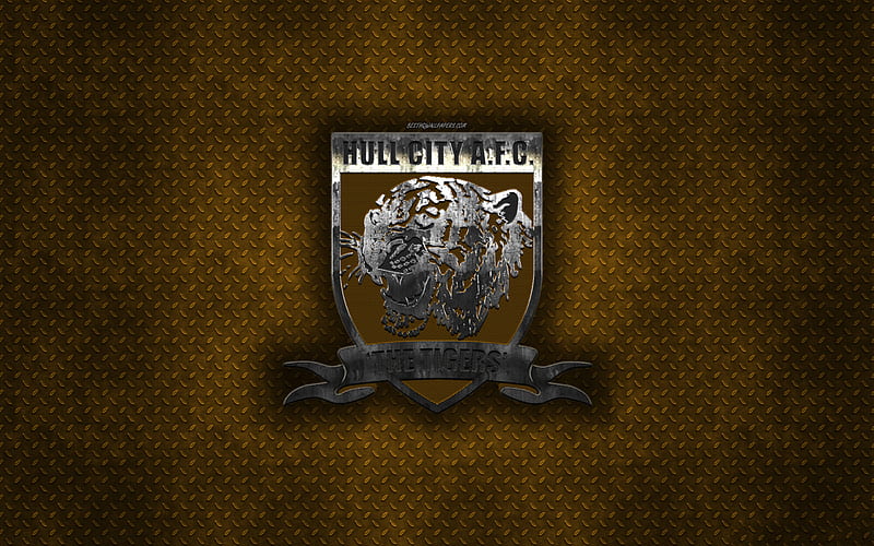Hull City AFC, English football club, orange metal texture, metal logo, emblem, Kingston-upon-Hull, England, EFL Championship, creative art, football, HD wallpaper