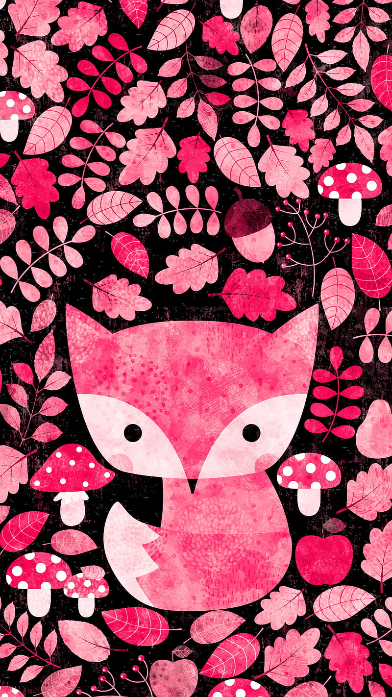 Cute Pink Fox, Leaves, Koteto, Thanksgiving, animal, autumn, baby,  background, HD phone wallpaper | Peakpx