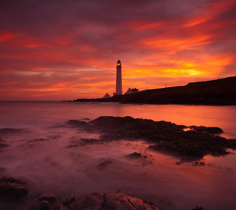 Lighthouse Sunrise, beacon, dawn, house, light, lighthouse, pharos, sea, sunrise, HD wallpaper