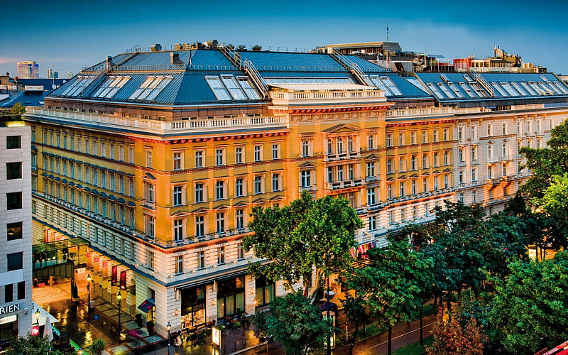 Grand Hotel Wien, evening, luxury hotel, old building, Vienna, Austria, HD wallpaper