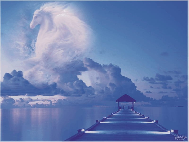 Cheval ailé ciel bleu, cheval aile ciel bleu, cheval aile blanc, HD wallpaper