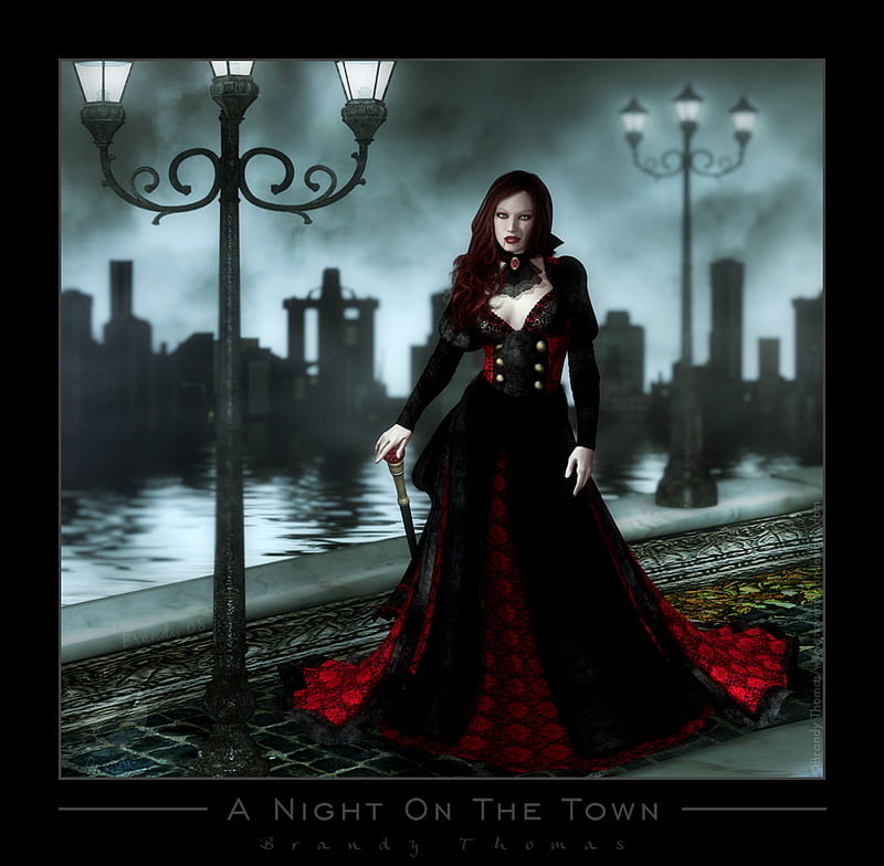 Night in the Town, fantasy, sucker, dark, vampire, sexy, blood, HD wallpaper