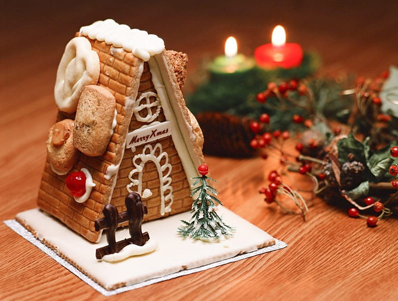 Cute Gingerbread House, holidays, gingerbread house, christmas, winter, HD wallpaper