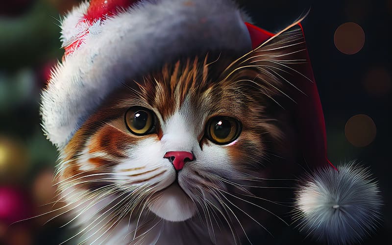 Christmas Cat Hat Digital Craciun Pisici Art Christmas Cat Hd