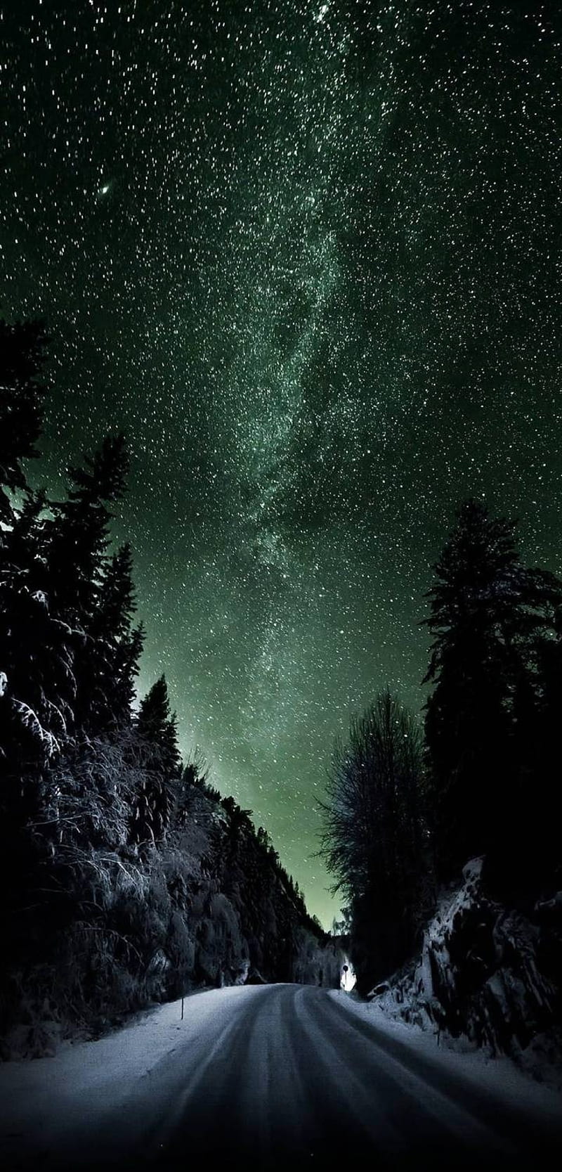Winter, fantasy, night, mountain, star, sky, nature, world, HD phone wallpaper