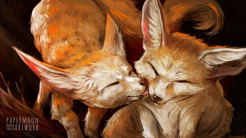 A couple of foxes, orange, brann sousa, art, vulpe, luminos, fox, couple,  HD wallpaper | Peakpx