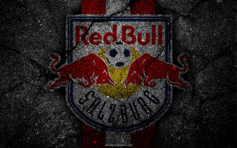 Salzburg, logo, art, Austrian Bundesliga, soccer, football club, FC Red Bull Salzburg, asphalt texture, Red Bull Salzburg, HD wallpaper