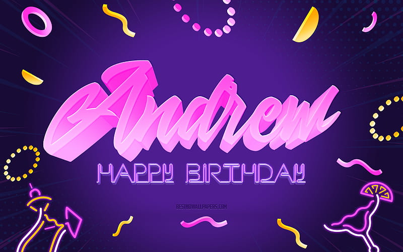 Happy Birtay Andrew Purple Party Background, Lincoln, creative art, Happy Andrew birtay, Andrew name, Andrew Birtay, Birtay Party Background, HD wallpaper
