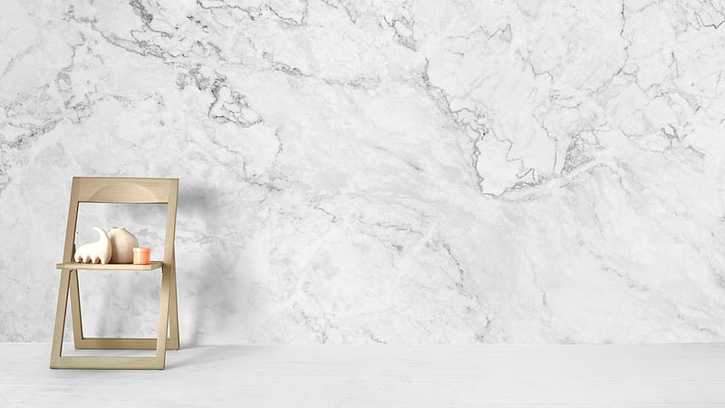 Wooden Chair In White Black Marble Wall Background Marble, HD wallpaper