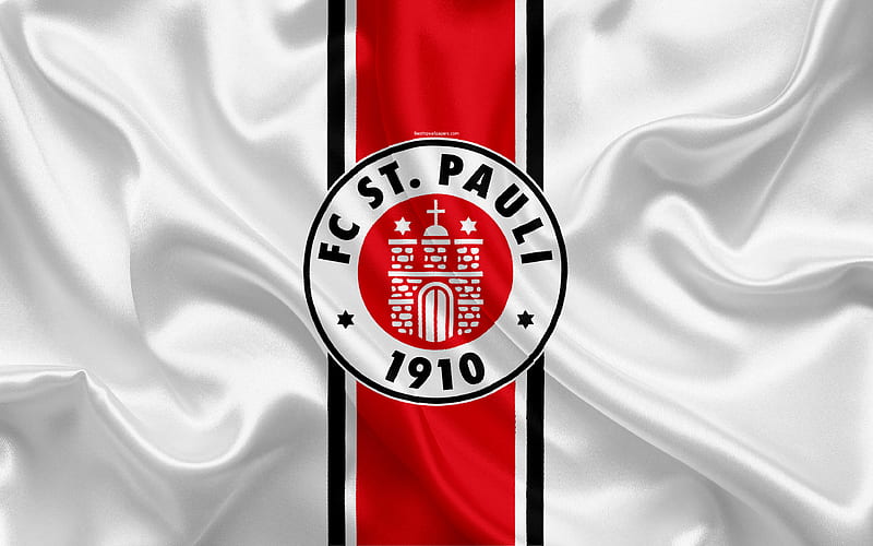 St Pauli FC white silk flag, German football club, logo, emblem, 2 Bundesliga, football, Hamburg, Germany, Second Bundesliga, HD wallpaper