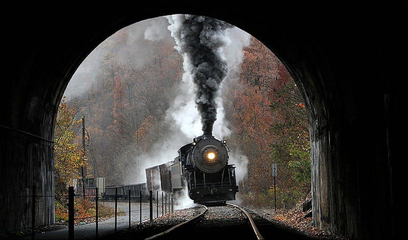 Tunnel Vision, train, steam, tunnel, railways, steamtrain, smoke, light, HD wallpaper