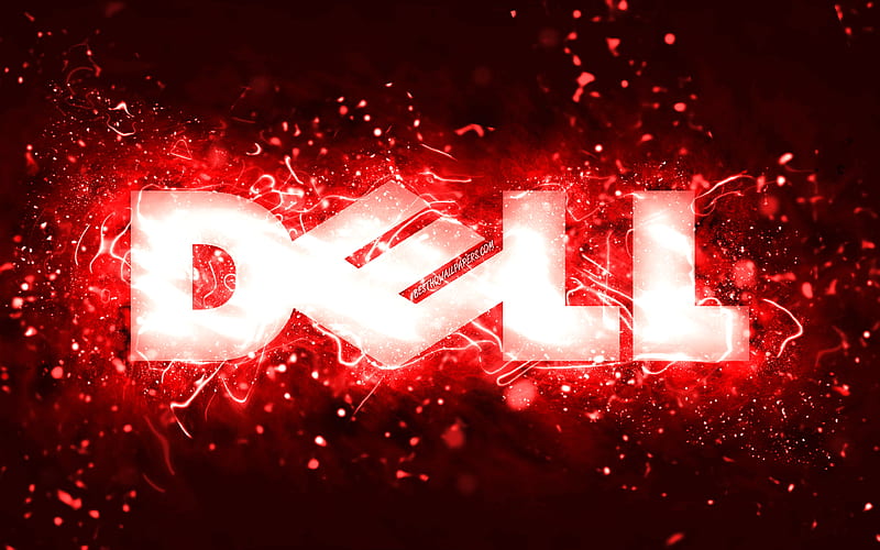 Dell red logo, red neon lights, creative, red abstract background, Dell logo, brands, Dell, HD wallpaper