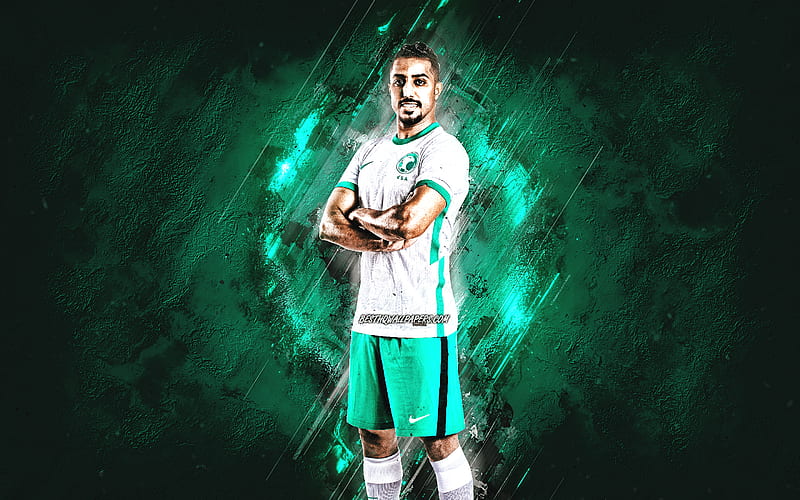 Salem Al Dawsari, Saudi Arabia national football team, portrait, green stone background, Saudi Arabia, football, HD wallpaper