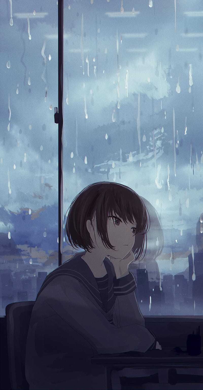 Anime Girl In Rain With Umbrella 4k Wallpaper 4K