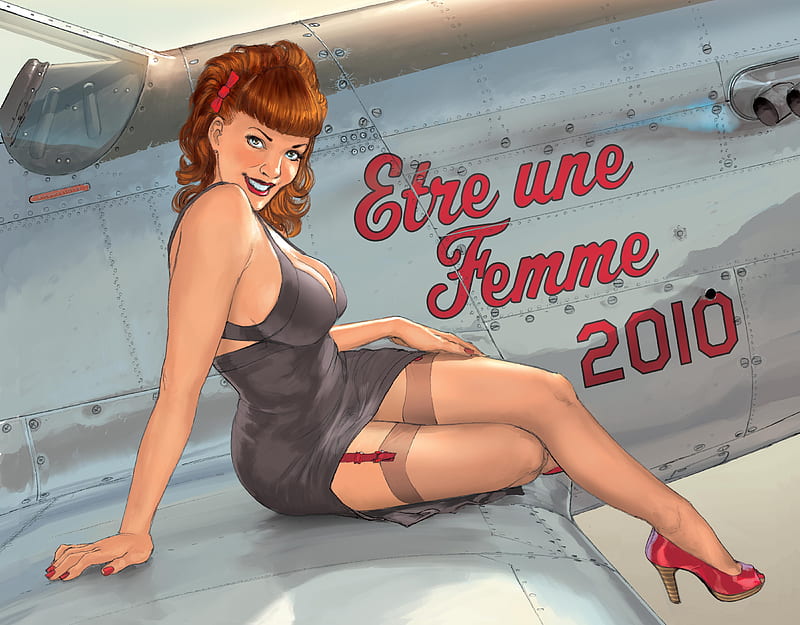 Etre une Femme 2010, 2010, femme, aircraft, plane, girl, sexy, pinup, HD wallpaper