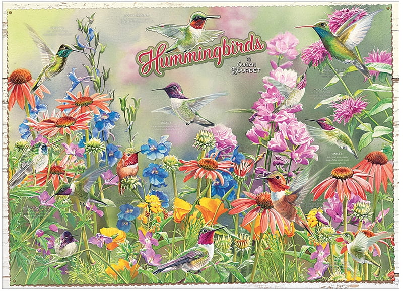 Hummingbird Puzzle, flowers, puzzle, jigsaw, hummingbirds, HD wallpaper
