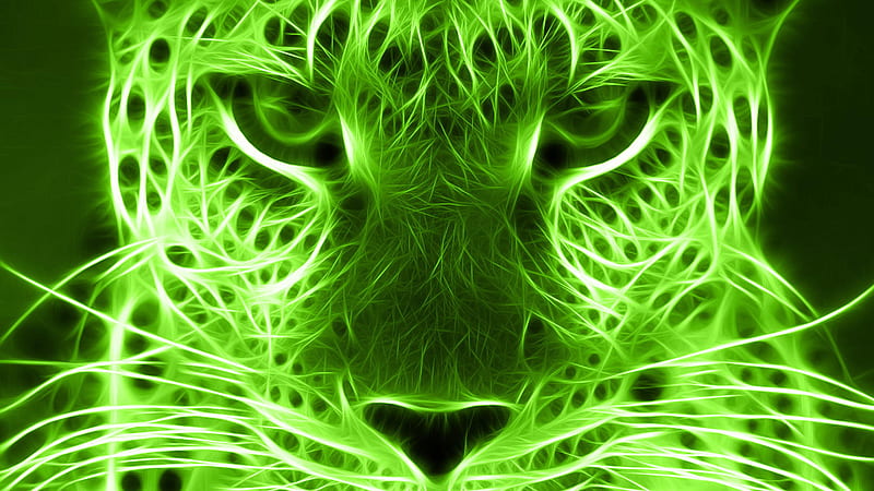 Green Art Face Of Tiger Green, HD wallpaper