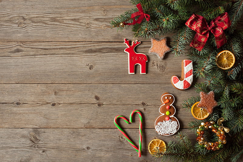 Merry Christmas!, deco, craciun, food, snowman, dessert, sweet, card, cookie, gingerbread, chrismtas, wood, HD wallpaper