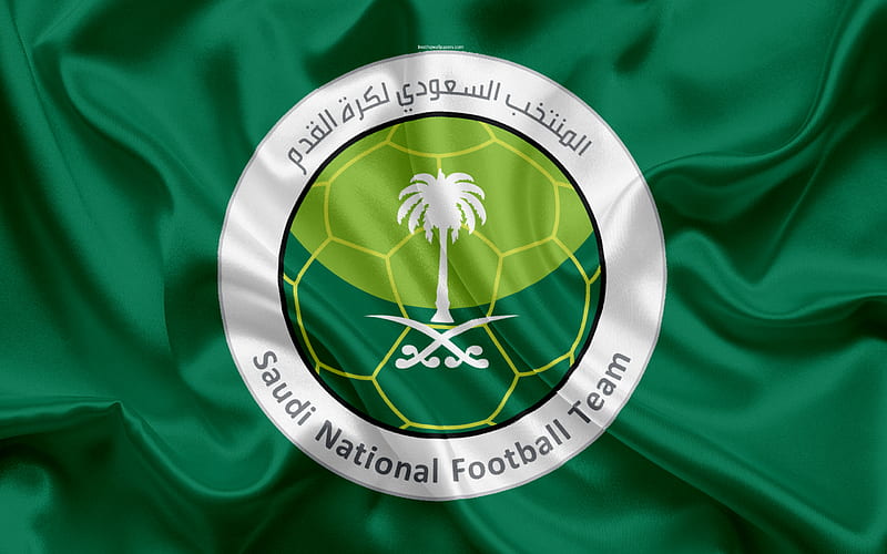 Saudi Arabia, national football team, logo, emblem, flag of Saudi Arabia, football federation, World Championship, football, silk texture, HD wallpaper