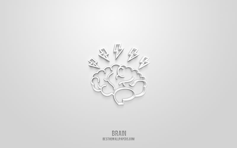 Brain 3d icon, white background, 3d symbols, Brain, Business icons, 3d icons, Brain sign, Education 3d icons, HD wallpaper