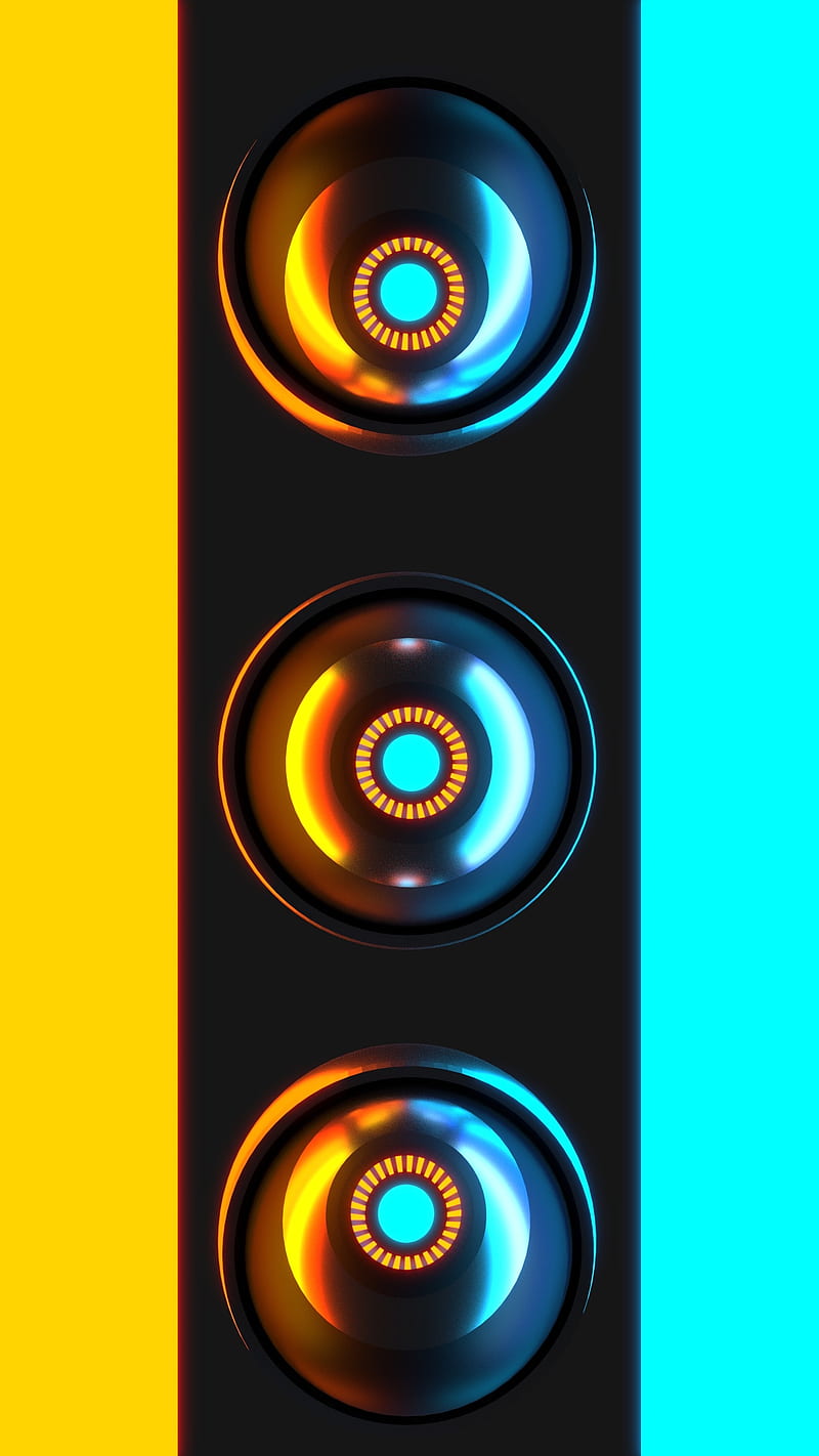 Robot Eyes, 3d, 3d design, balls, light, neon, render, tech, HD phone wallpaper
