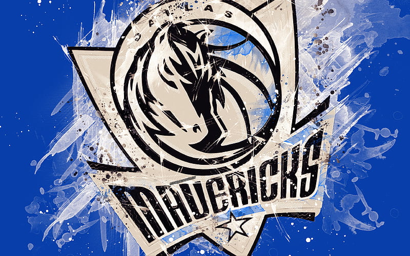 Dallas Mavericks grunge art, logo, american basketball club, blue background, paint splashes, NBA, emblem, Dallas, Texas, USA, basketball, Western Conference, National Basketball Association, HD wallpaper