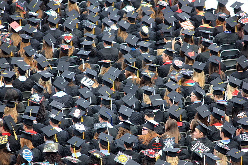 aerial view of graduates wearing hats, HD wallpaper