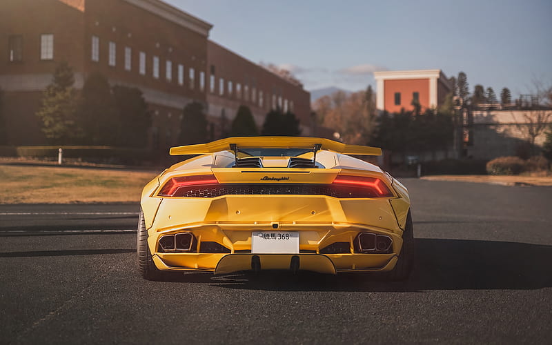 Lamborghini Yellow Rear , lamborghini, carros, HD wallpaper