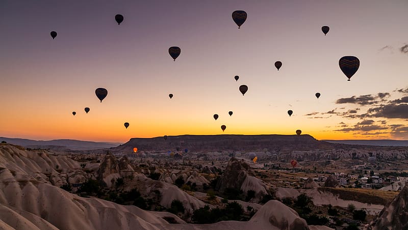 Hot Air Balloons Sunset Cappadocia Turkey Bing, HD wallpaper
