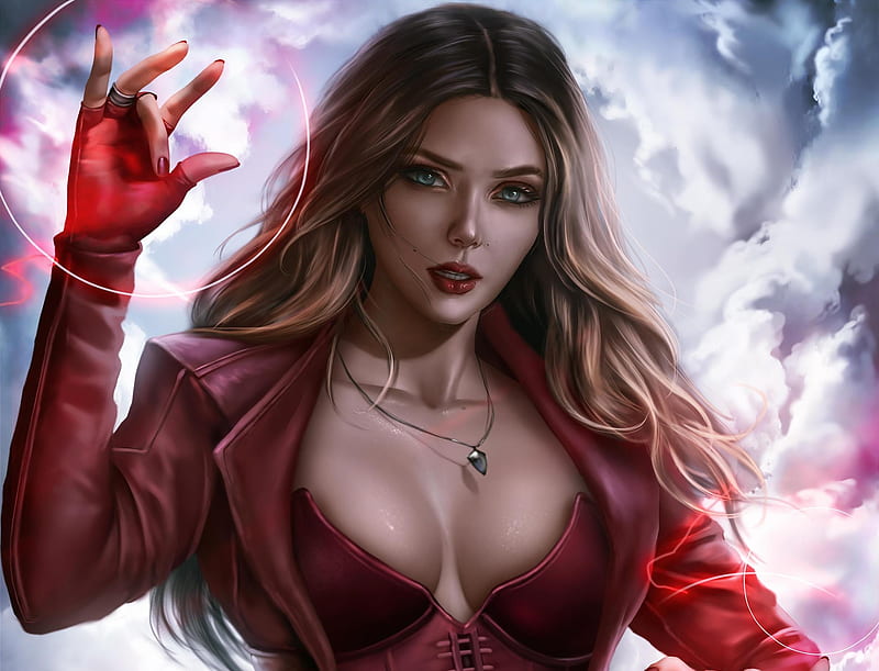 Scarlet Witch, comics, girl, logan cure, red, fantasy, HD wallpaper
