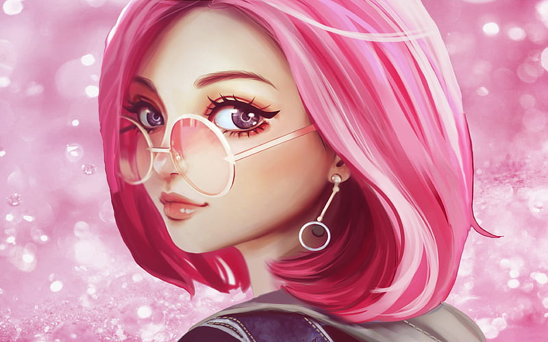 Cute Girl Pink Hair Sunglasses Anime Design, HD wallpaper