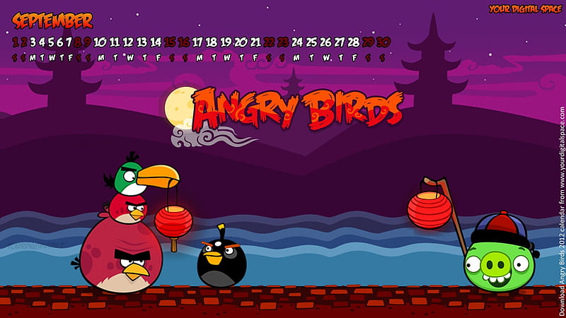 September-Angry bird the whole of 2012 Calendar, HD wallpaper