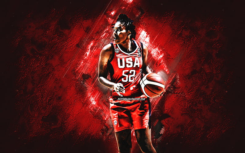 Ariel Atkins, USA national basketball team, USA, American basketball player, portrait, United States Basketball team, red stone background, HD wallpaper