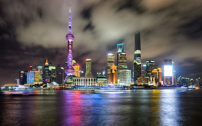 Shanghai World Financial Center, Shanghai Tower, Jin Mao, skyscrapers, nightscapes, China, Asia, Shanghai, HD wallpaper