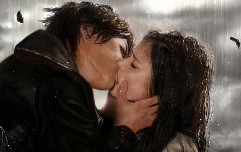 Kissing on the Rain, man, rain, woman, kiss, HD wallpaper | Peakpx
