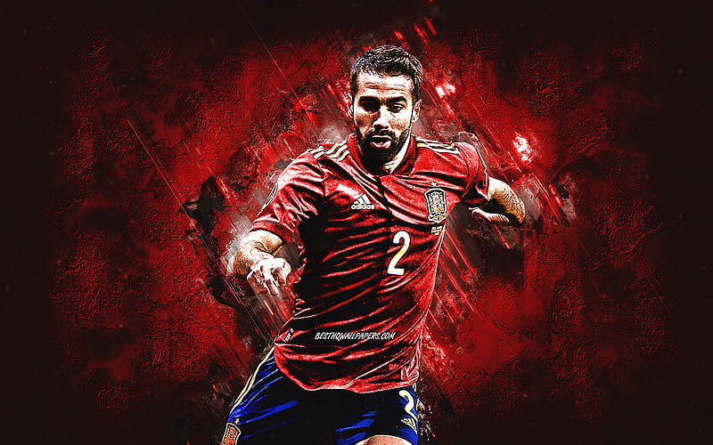 Dani Carvajal, Spain national football team, Spanish footballer, red stone background, Spain, football, HD wallpaper