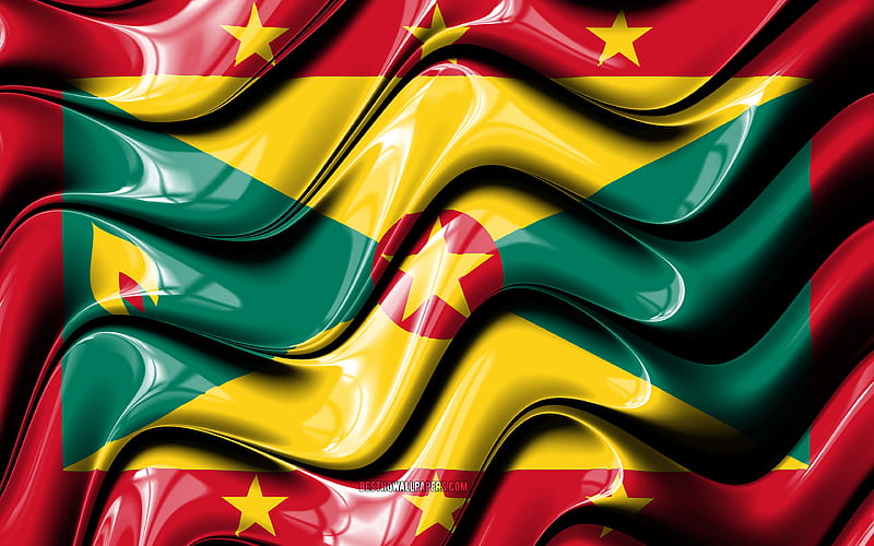 Grenada flag North America, national symbols, Flag of Grenada, 3D art, Grenada, North American countries, Grenada 3D flag, HD wallpaper