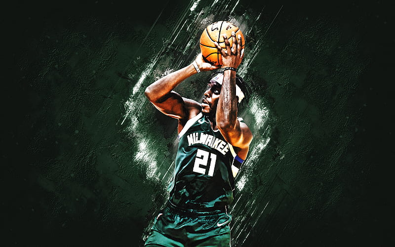 Jrue Holiday, Milwaukee Bucks, NBA, American basketball player, green stone background, USA, basketball, HD wallpaper
