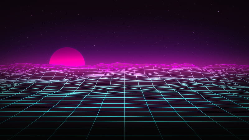 synthwave landscape, neon light, HD wallpaper