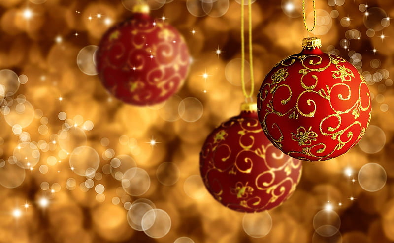 HOLIDAY DECORATION, red, gold, holidays, bokeh, balls, christmas, new ...