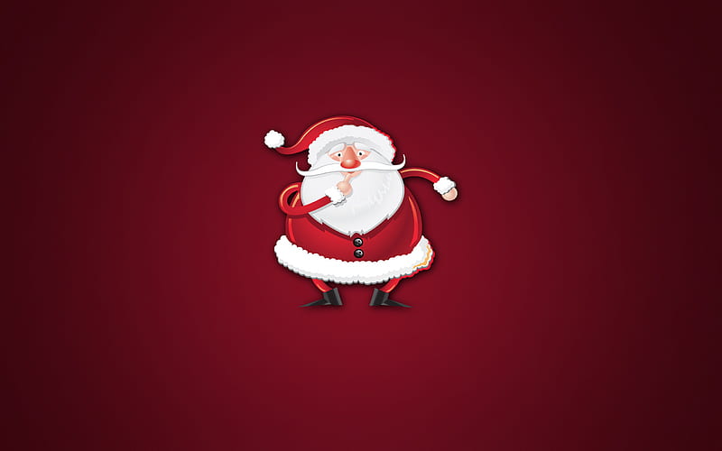 Santa Claus, minimalism, New Year, red background, characters, Christmas, HD wallpaper