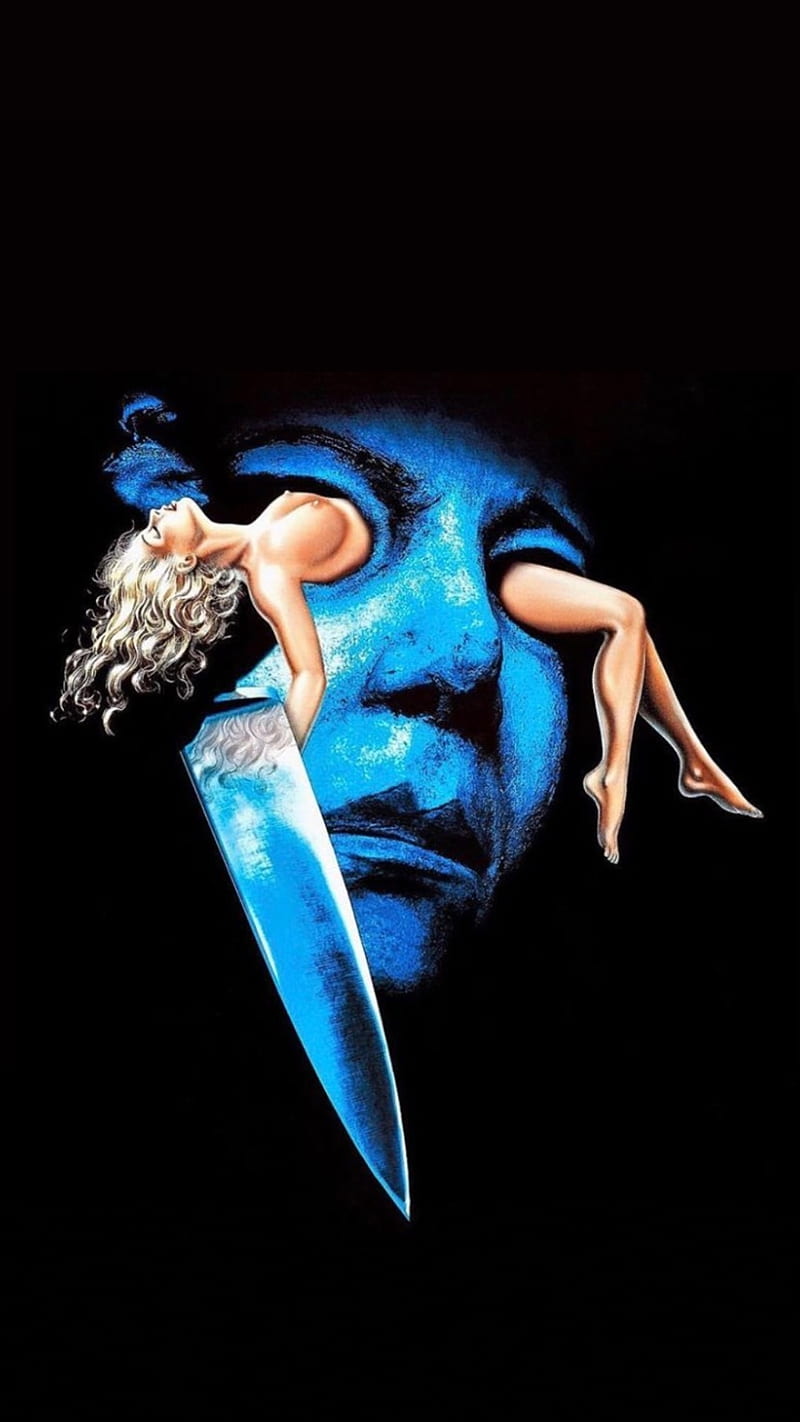 Michael Myers, blue, girl, knife, HD phone wallpaper
