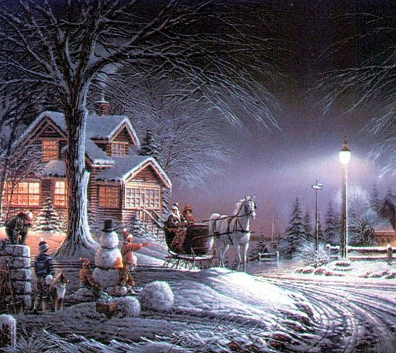 Village Christmas 24, sleigh, snowman, HD wallpaper | Peakpx