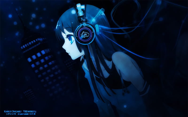 Headphone Girl, headphone, girl, blue, anime, HD wallpaper