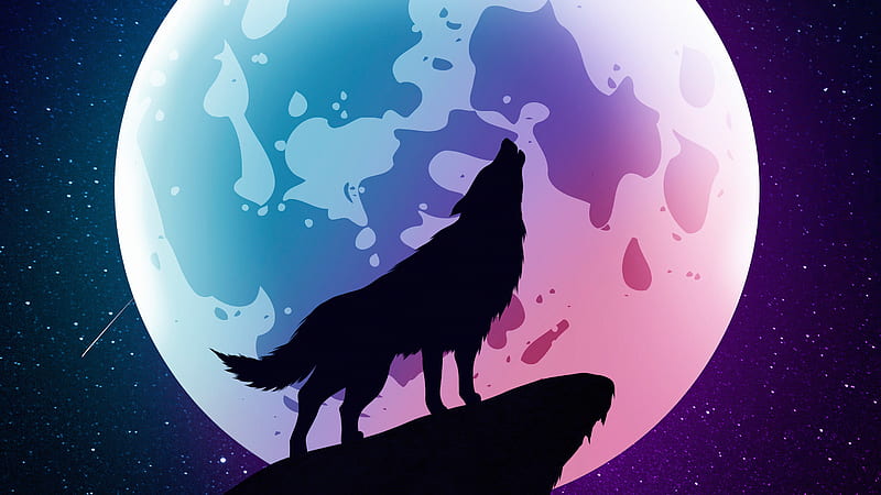 Wolf Howling Moon Night Minimal , wolf, minimalism, minimalist, artist, artwork, digital-art, HD wallpaper