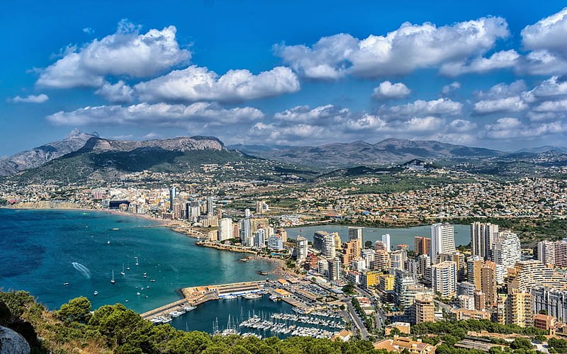 Calpe, Mediterranean sea, coast, summer, spanish resorts, Calpe cityscape, Alicante, Valencia, Spain, HD wallpaper