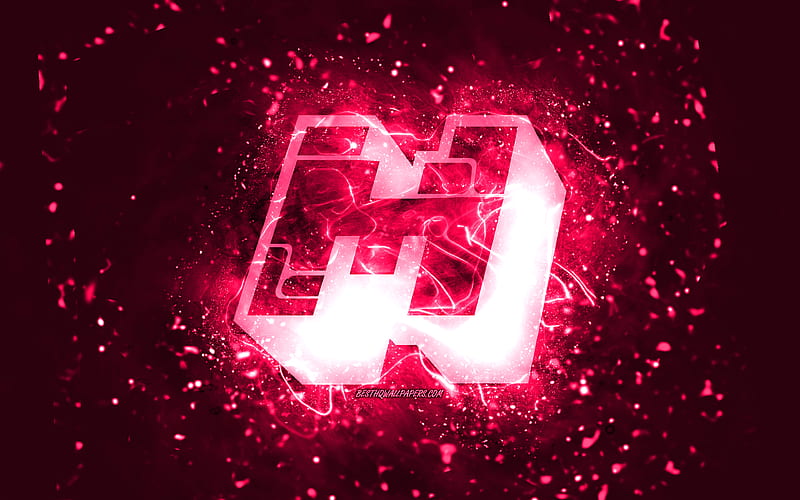 Minecraft pink logo, , pink neon lights, creative, pink abstract background, Minecraft logo, online games, Minecraft, HD wallpaper