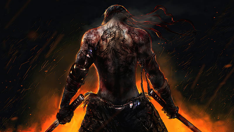 Warrior Back Tattoo Katana, games, HD wallpaper