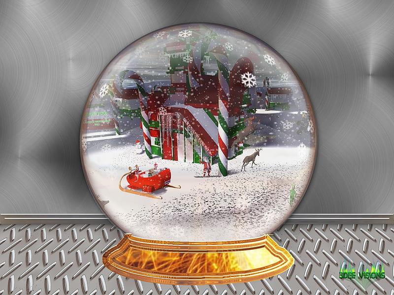 Christmas Snowglobe 003b, globe, wreath, christmas, rudolf, xmas, glass, tree, snowflake, santa, snow, decorations, ice, northpole, reindeer, snowglobe, rudolph, HD wallpaper