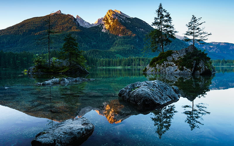 Berchtesgaden, lake, mountains, sunset, Bavaria, Germany, HD wallpaper